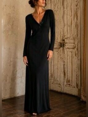 Ralph Lauren Black Long-Sleeve V-Neck Maxi Dress